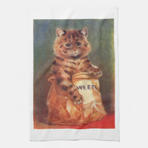 Mixed Sweets Cat by Louis Wain Tea Towel