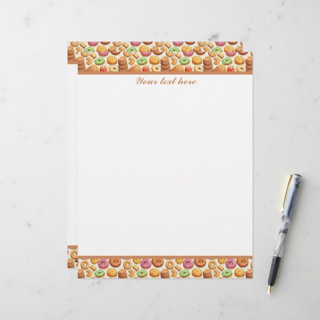  mixed sweets tiles bakery pattern customizable letterhead (Front/Back In Situ)