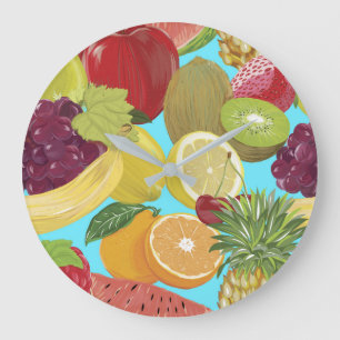 Mixed Tropical Fruit Illustration Pattern Large Clock