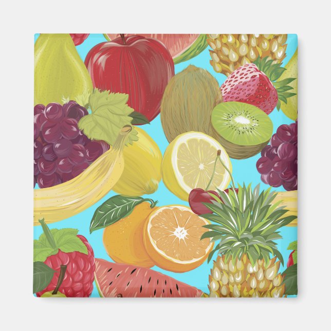 Mixed Tropical Fruit Illustration Pattern Magnet (Front)