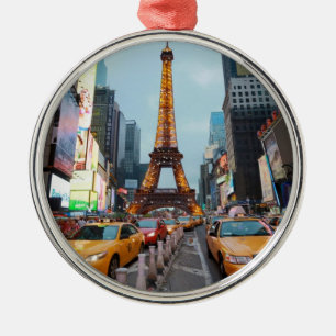 Mixed up World - New York City & Paris Metal Ornament