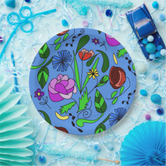 Mixed Vibrant Floral Drawing Paper Plate