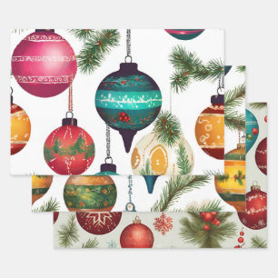 Mixed Vintage Painted Christmas Hanging Ornaments  Wrapping Paper Sheet