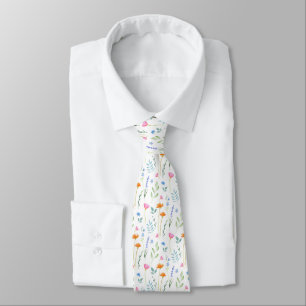 Mixed Watercolor Wildflowers Pattern  Tie