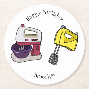 Mixer cartoon illustration round paper coaster