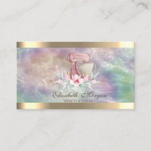 Mixer Flower Gold Stripe Holographic Pearl Bakery Business Card