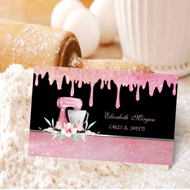 Mixer Flowers Glitter Drips Sweets Bakery  Business Card (Creator Uploaded)