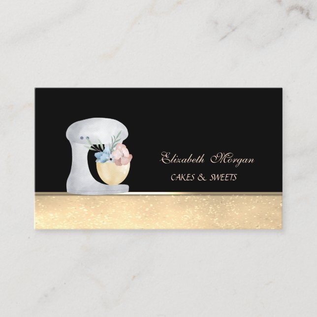 Mixer Flowers Gold Sweets Bakery  Business Card (Front)