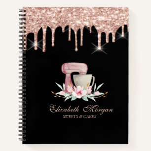 Mixer Flowers Rose Gold Drips Bakery Black  Notebook