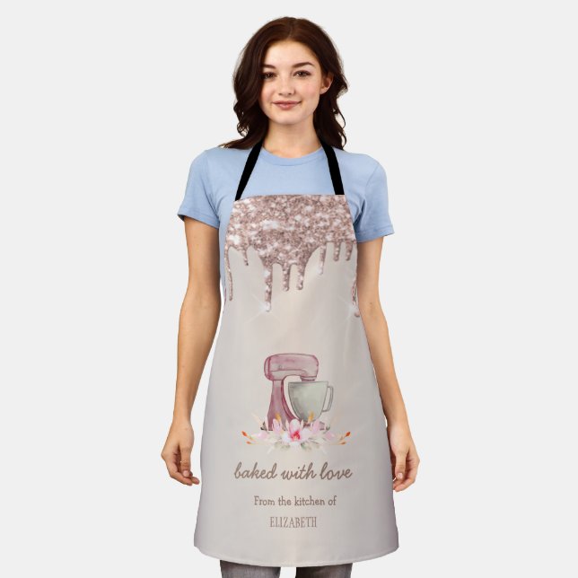 Mixer Flowers Rose Gold Glitter Drips Bakery    Apron (Worn)