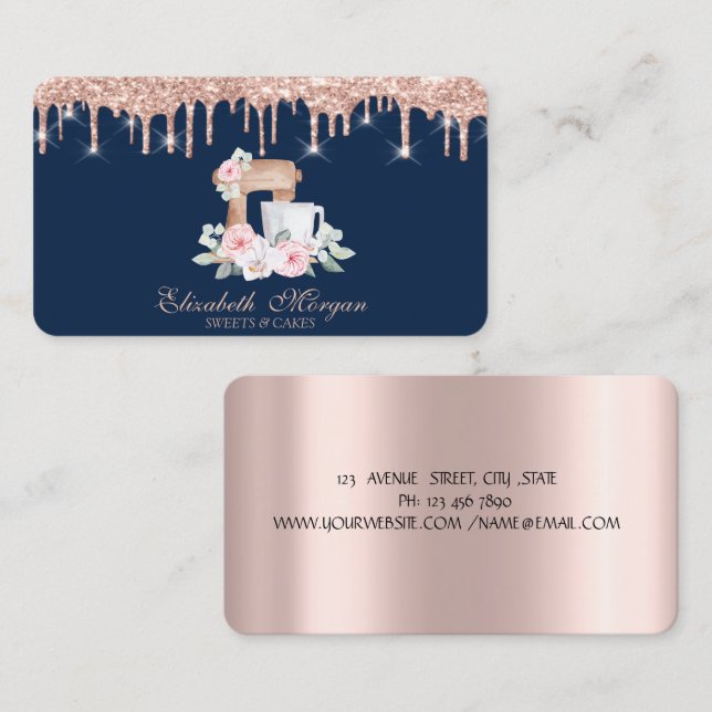 Mixer Flowers Roses,Rose Gold Drips Bakery  Business Card (Front/Back)