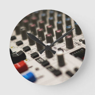 Mixing Board Closeup Round Clock