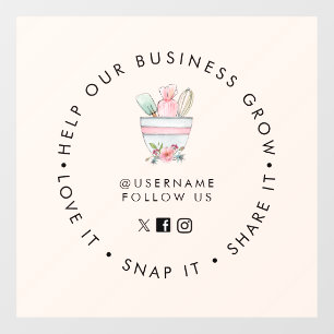 Mixing bowl Bakery Pale Pink Social media follow Window Cling