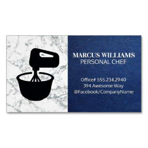 Mixing Bowl Blue Leather Marble Magnetic Business Card