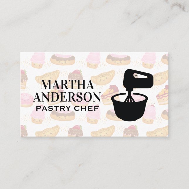 Mixing Bowl Icon | Cute Pastries Business Card (Front)