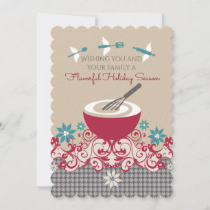 Mixing bowl whisk flying utensils Christmas card