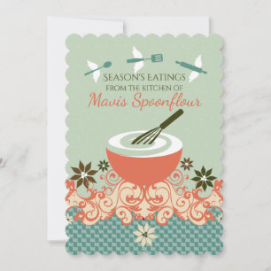 Mixing bowl whisk flying utensils Christmas card