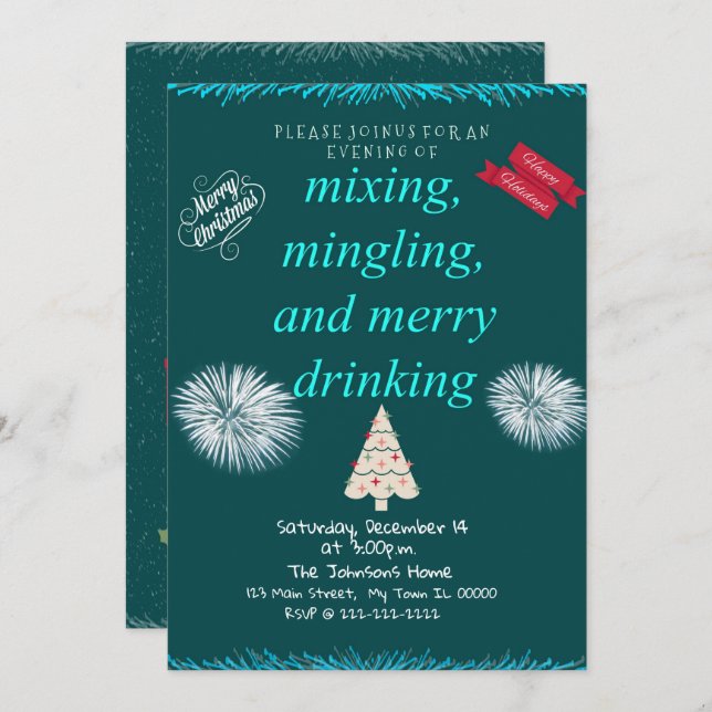 Mixing, Mingling, and Merry Drinking Party Invitation (Front/Back)