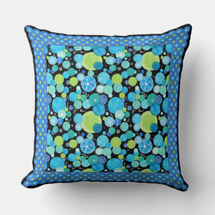 Mix'n'Match Patterns Quirky Blue Moons, Polka Dots Throw Pillow