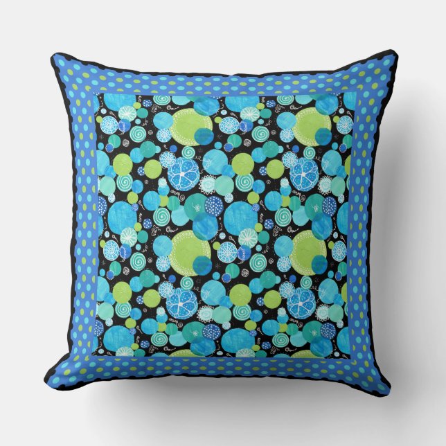 Mix'n'Match Patterns Quirky Blue Moons, Polka Dots Throw Pillow (Front)