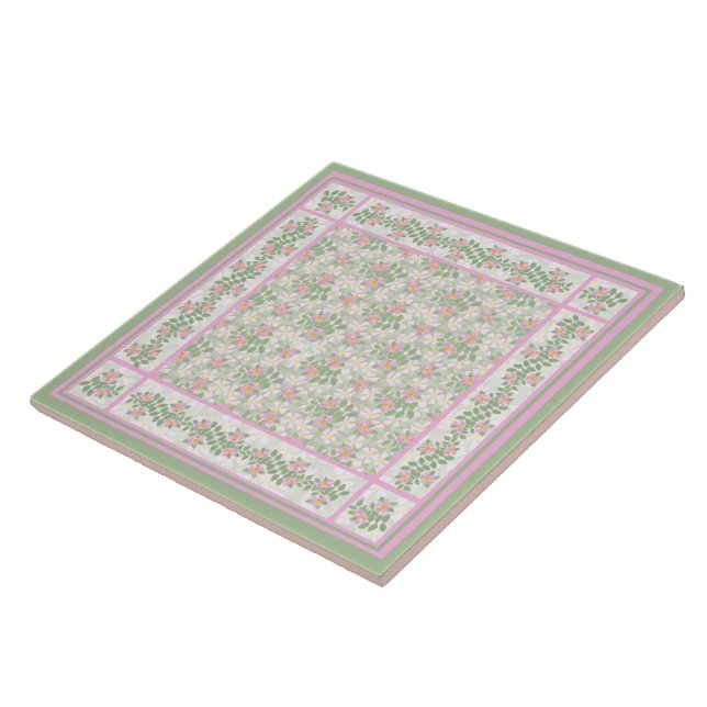 Mix'n'Match Pink Dogrose Patterns Ceramic Tile (Side)