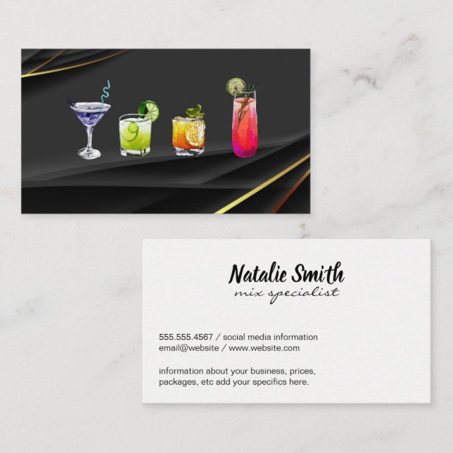 Mixology Logo | Mixed Drinks Icons Business Card (Front/Back)