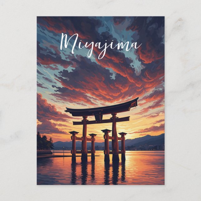 Miyajima Floating Torii Itsukushima Shrine Sunset Postcard (Front)