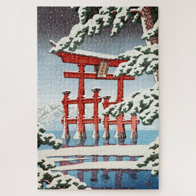 Miyajima Shrine in Snow, Hasui Kawase Jigsaw Puzzle (Vertical)
