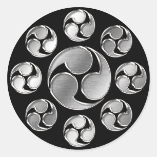 Miyamoto Family Kamon Silver Chrome Classic Round Sticker