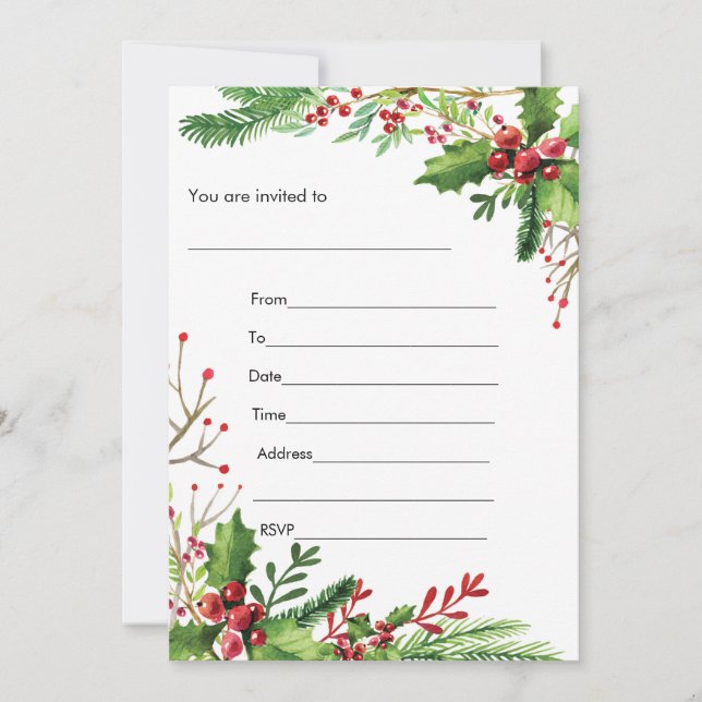 Mizletoe Watercolor Painted Invitation Fill In (Front)