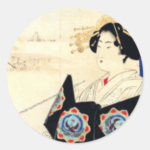 Mizuno Toshikata 水野年方, Courtesan - Asian A Classic Round Sticker