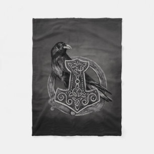 Mjolnir - The hammer of Thor and raven Fleece Blanket