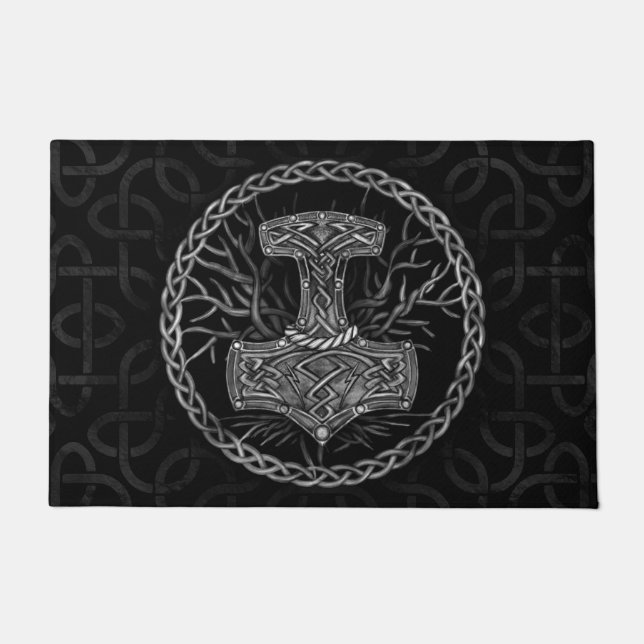 Mjolnir - The hammer of Thor and Tree of life Doormat (Front)