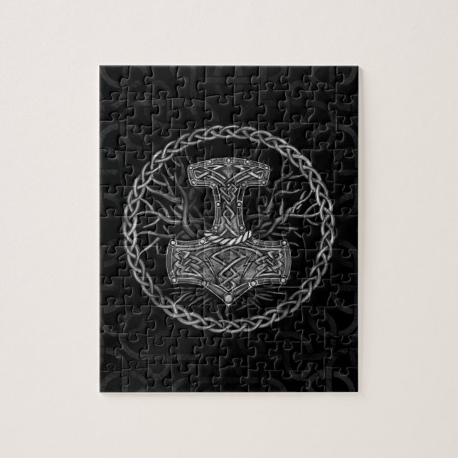 Mjolnir - The hammer of Thor and Tree of life Jigsaw Puzzle (Vertical)