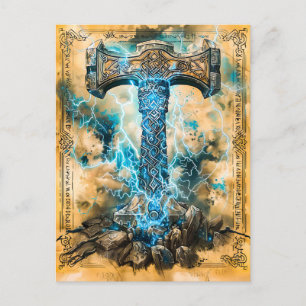 Mjölnir Thors Hammer with Lightning Holiday Postcard