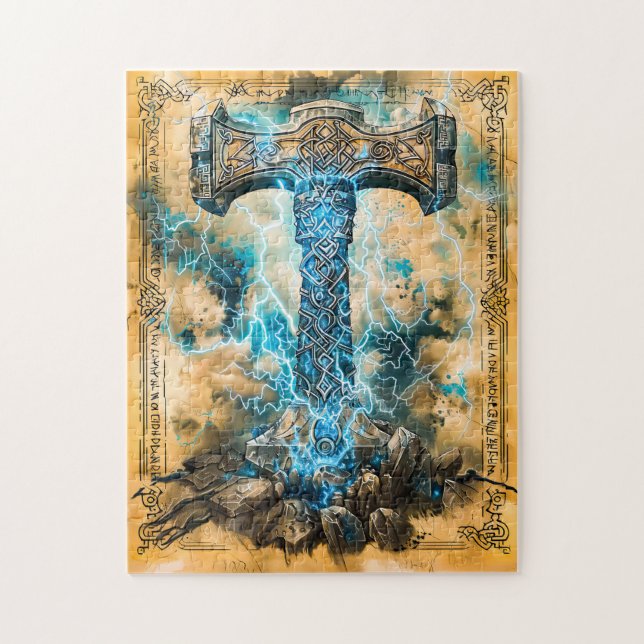 Mjölnir Thors Hammer with Lightning Jigsaw Puzzle (Vertical)