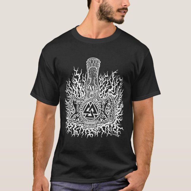 Mjolnir-Valknut White Ink T-Shirt (Front)