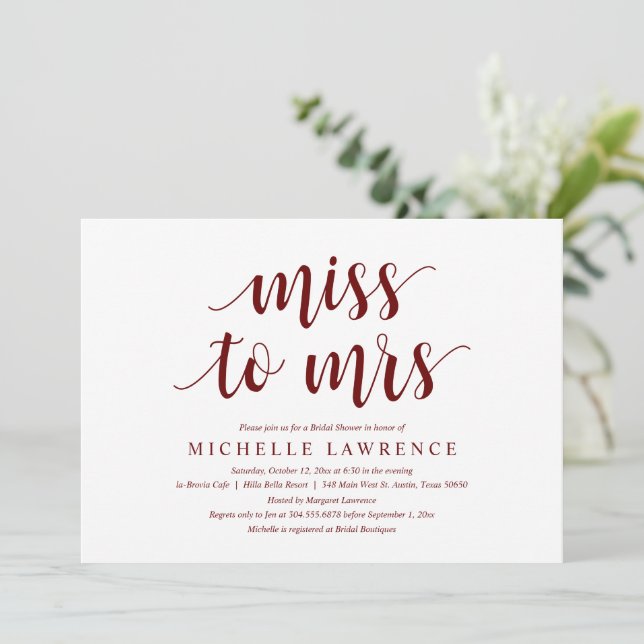 Mlle à Mme, Invitation de douche nuptiale moderne (Debout devant)