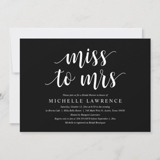 Mlle à Mme, Invitation de douche nuptiale moderne (Devant)