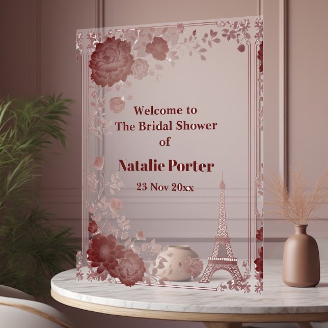 Mlle à Mme Paris enterrement de vie de jeune fille (Miss to Mrs Paris Bridal Shower Eiffel Tower Chic Acrylic Sign)