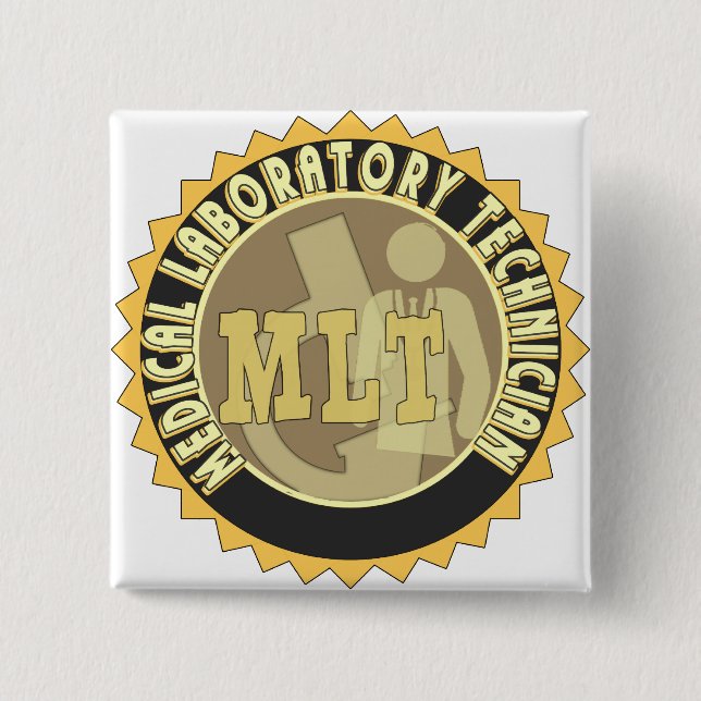 MLT BADGE MEDICAL LABORATORY TECHNICIAN 2 INCH SQUARE BUTTON (Front)