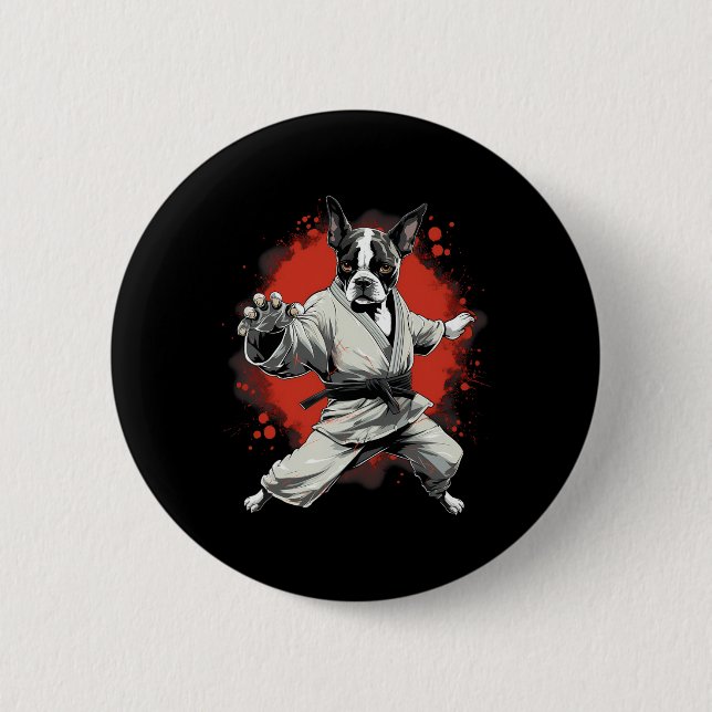 Mma Boston Terrier Dog Karate  2 Inch Round Button (Front)