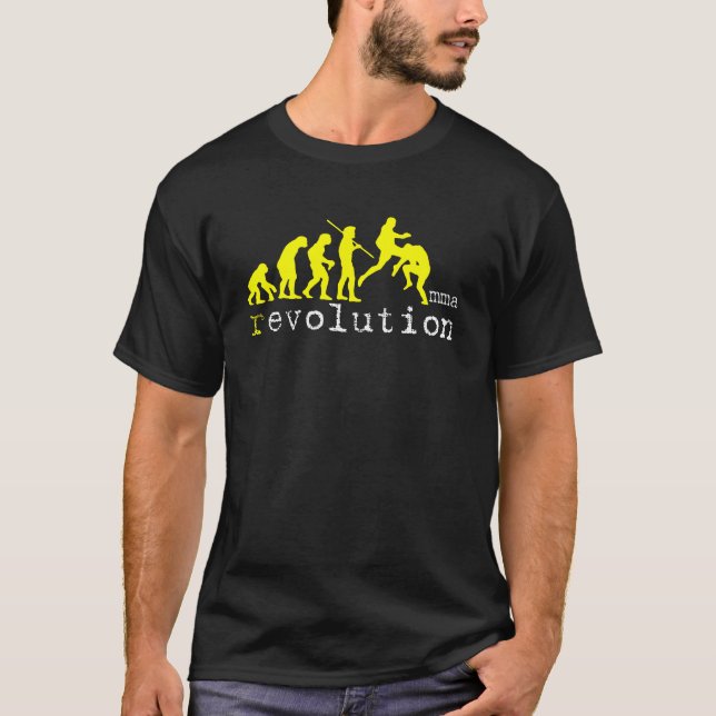 MMA Evolution Chart Yellow Graphic Dark T T-Shirt (Front)