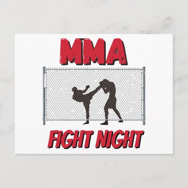 MMA Fight Night text and Silhouette of Two Fighter Holiday Postcard (Front)