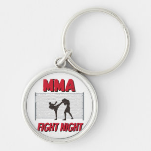 MMA Fight Night text and Silhouette of Two Fighter Keychain