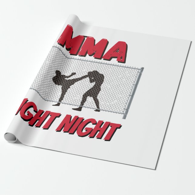 MMA Fight Night text and Silhouette of Two Fighter Wrapping Paper (Unrolled)