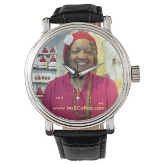 Mme B Coffee-Black Montre en Cuir Vintage