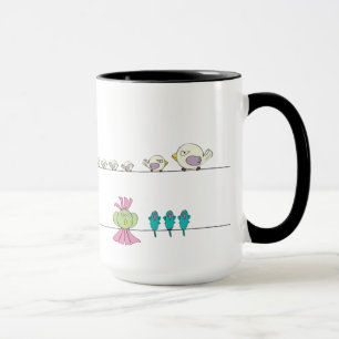 Mme Bikini et oiseaux sur une ligne tasse