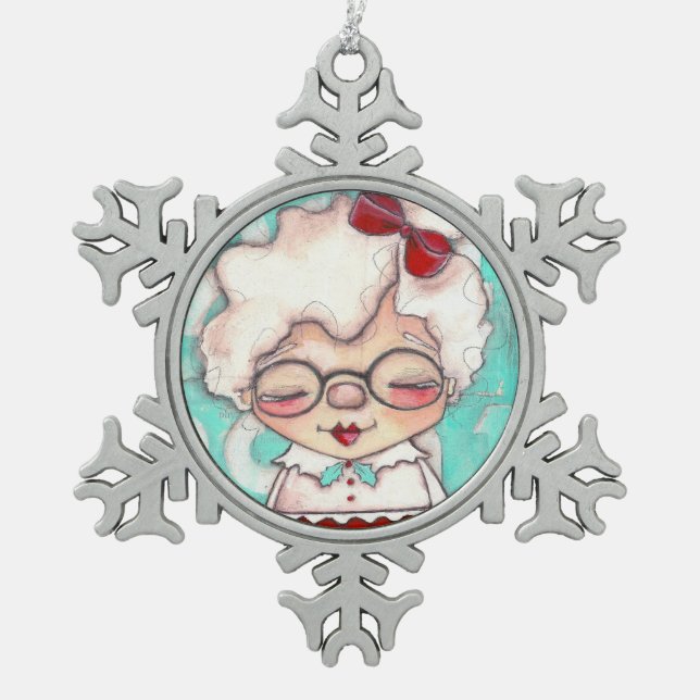 Mme Claus - ornement de flocon de neige d'étain (Devant)