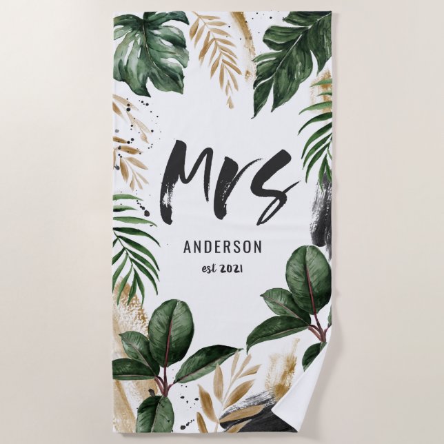 Mme feuille tropicale & typographie serviette de p (Devant)